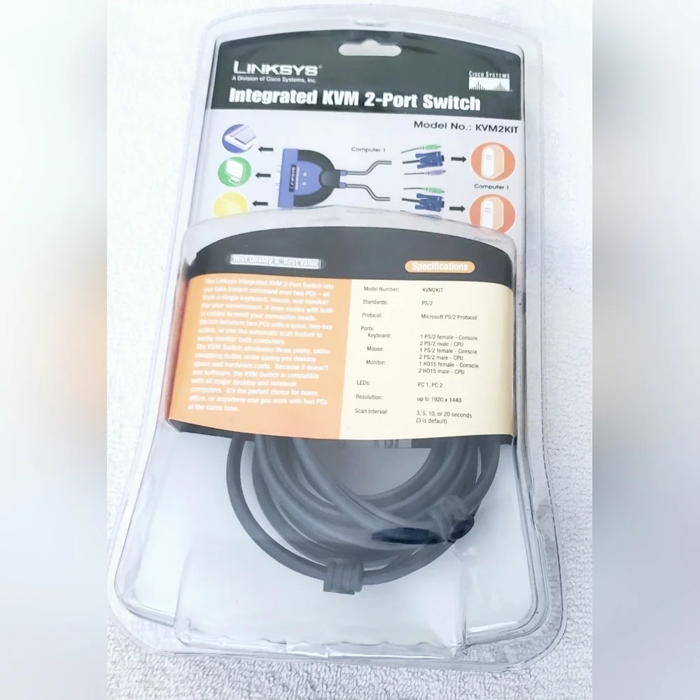 Linksys Integrated KVM 2-Port Switch New